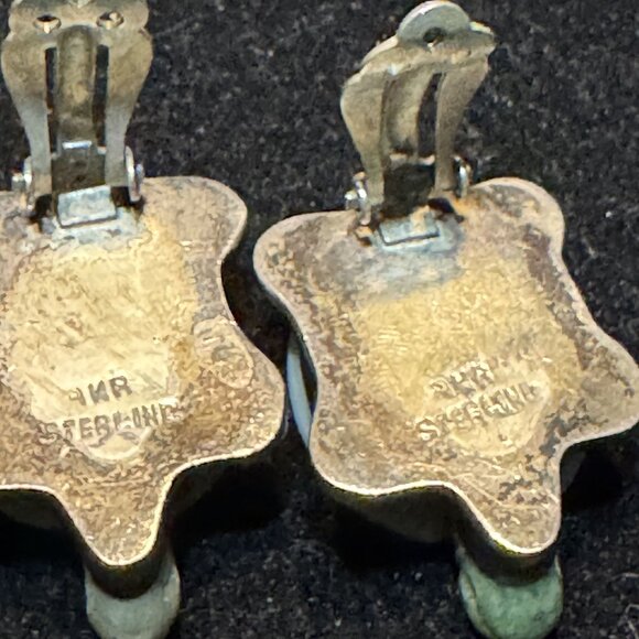 Vintage Turtle Clip-On Earrings Light Green Shell Silver Base Retro Costume Jewe - Picture 3 of 5